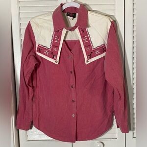 Wildfire Western Red/Pink & White Long Sleeve Button Up Top, Sz M Vintage